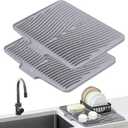 Dish Drying Mat, Stone Drying Mat for Kitchen Counter with Built-in Drain, Non-Slip Drying Matt Kitchen Counter, Heat Resistant Silicone Drying Mat, Dish Drying Pad, 2 Pcs(Grey 19.7" x 17")