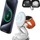 3 in 1 Charging Station for Apple Magsafe Travel Charger for Multiple Devices Aluminum Foldable Magnetic Wireless Charger with 360 Rotating for iPhone 17/16/15/14/13/12 Series,for iWatch,for Airpods (White)