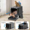 RIZZARI Enclosed Cat Litter Box: All Black Stainless Steel - Odor-Resistant & High-Sided - Teflon Non-Stick Coating for Quick Cleaning - Large Top-Exit Pan for Modern Homes Balcony