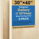 Falling in Art 2 Pack Unfinished Wooden Canvas Panels, 30x40 Gallery Birch Wood Panels Kit, 1 1/2" Deep Art Cradle Boards for Acrylic Painting, Pouring and Burning