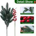 Ivydale 15Pcs Faux Pine Branches Norfolk Stem for Christmas Decoration, Artificial Greenery Plants Pine Needles with Red Berries for Table DIY Home Winter Indoor Vase Real Touch Christmas Decorations