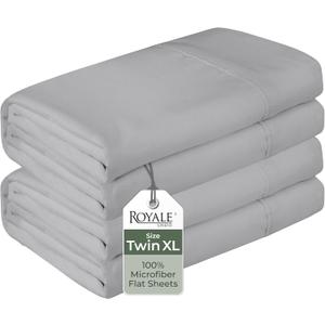 Royale Linens 2 Pack Bulk Flat Sheet Set - Top Sheets -Soft 1800 Microfiber -Wrinkle & Stain Resistant - for Hotel, Massage Table, Hospital, Dorm - Twin XL Flat Sheet Sold Separately (Twin Xl, Silver)