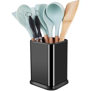 RedCall Stainless Steel Kitchen Utensil Holder for Countertop, Spoon Spatula Organizer,Modern Rectangular Large Cooking Utensil Caddy Counter,Utensil Crock (Stainless Steel Black)