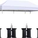Eurmax USA 10x20 Pop Up Canopy Replacement Canopy Tent Top Cover, Instant Canopy Top Cover ONLY, Choose 30 Colors,Bonus 4PC Pack Weight Bag (10x20, White)