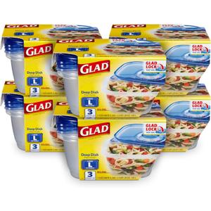 Glad GladWare Deep Dish Food Storage Containers, Large Rectangle - Meal Container Holds up to 64 Ounces of Food - Lock Tight Seal, 3 Count - 6 Pack