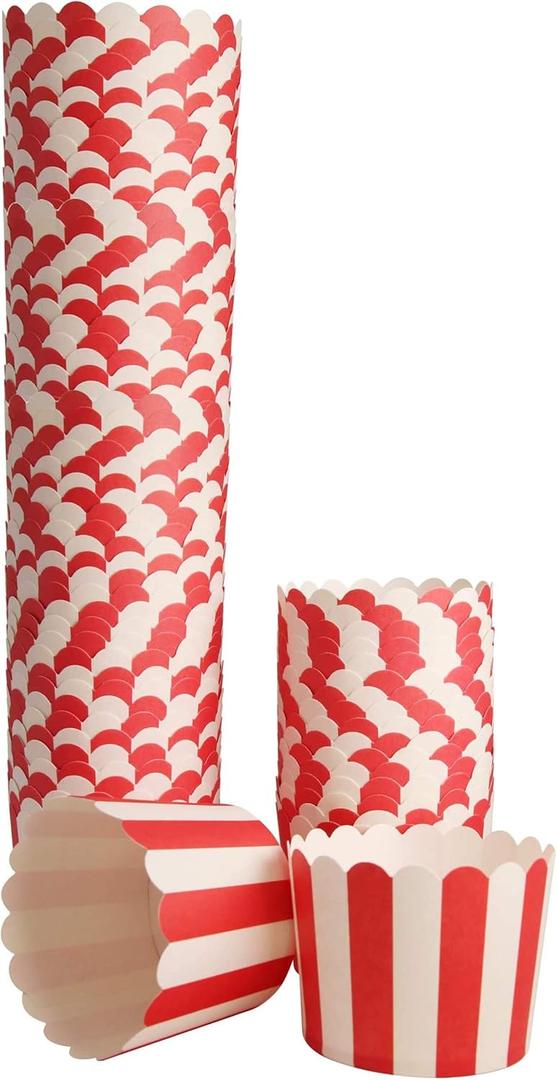 100 Pack Muffin Liners Baking Paper Cups Red and White Stripes Cupcake Liners Elegent Muffins Baking Cups Cupcake Wrappers for Birthday Parties, Weddings, Bottom Dia 2.36 Inch