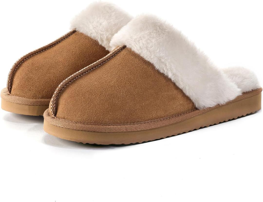 OOW Fuzzy Slippers for Women Cozy Faux Fur House Shoes Winter Warm Memory Foam Slippers for Indoor and Outdoor (Beige) 7