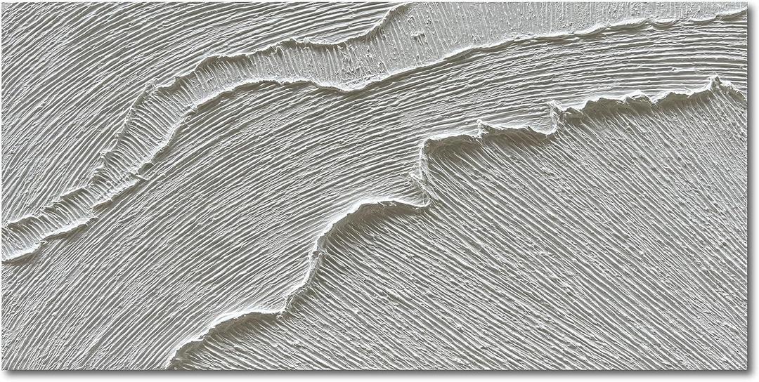 NANKAI Abstract Oil Painting, Black and White Beach Waves Landscape, 24x48 Inch, Hand-painted, Wall Art Decor for Living Room, Bedroom, Office (NKHB027)