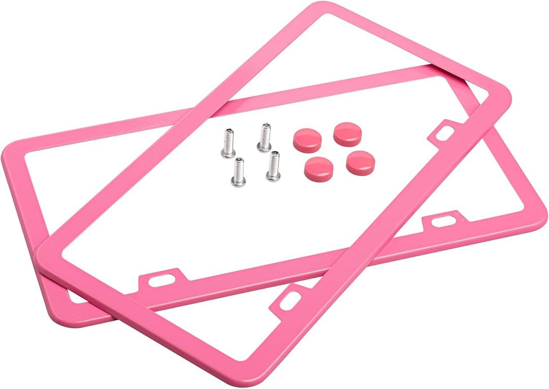 2 Pack Premium Matte License Plate Frame, Solid Rust-Proof Aluminum Holder with 2 Holes, Universal Car Frame for Women and Man, Including Screws Auto Tag Holder (Matte Pink)