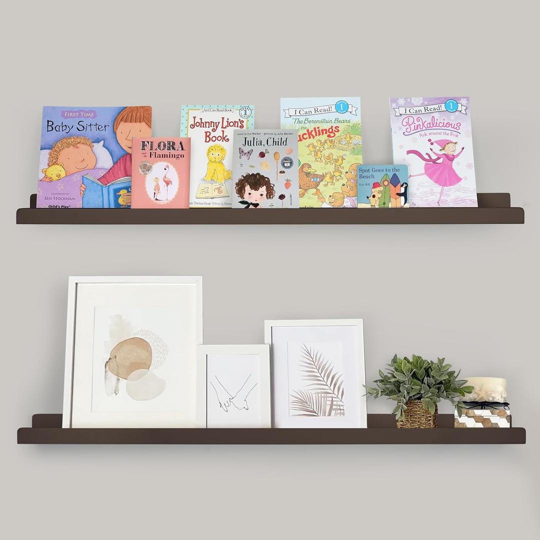 Picture Ledge Shelf with Lip, Brown Floating Shelves for Wall Set of 2, 36 inch Wall Floating Shelves for Bedroom Living Room Bathroom Kitchen