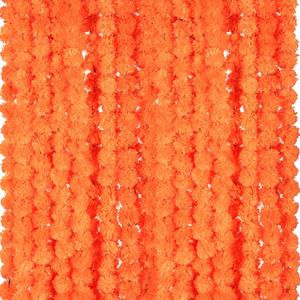Giegxin 15 Pack Marigold Garland for Decoration 5 ft Long Strands Faux Artificial Marigold Flowers Diwali Indian Wedding Party Mantle Decor for Da de Muertos Pooja Easter(Orange Red)