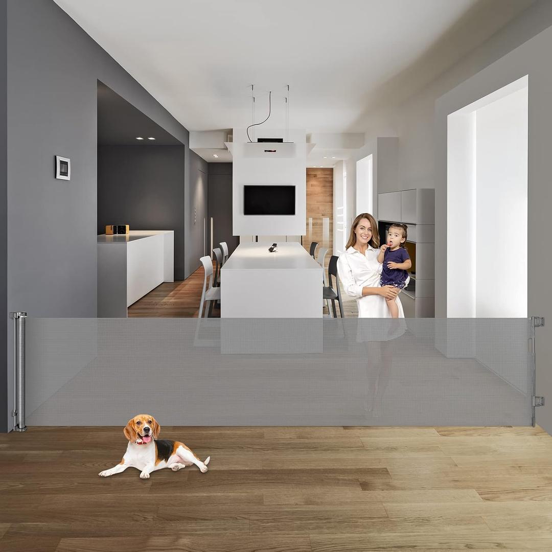 122 Inch Retractable Baby Gates Indoor and Outdoor Extra Wide Baby Gate for Large Openings Extra Long Dog Gate for Doorway Extra Large Retractable Dog Gate for Stairs Outdoor Deck Gate Pet Gate