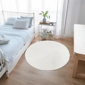 Modern Abstract Area Rug 3.3 Ft Contemporary Circle Line Carpet Nonslip Soft Round Faux Wool Floor Mat for Bedroom Playroom Dining Living Decor, Round