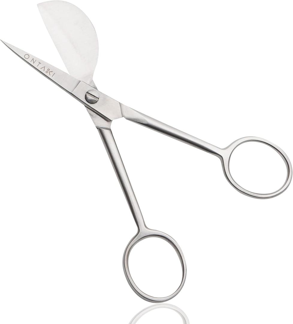 Ontaki Dual Bent Machine Embroidery Scissors - 6.5" Premium German Steel Applique Fabric Angled Handle Curved Razor-Sharp Small Tip Optimal Precision Stitches - Duckbill Scissors for Embroidery