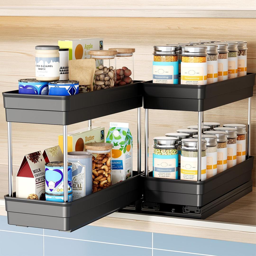 Nieifi Spice Organization for Cabinet-Vertical Spice Rack Pull Out-Spice Rack Organizer for Cabinet-4-1/3 inch Wide-Seasoning Kitchen Organizer-4.3" W x 10.6" D x 8.7" H-2 Pack-2 Tier (Black) Nieifi Spice Organization for Cabinet-Vertical Spice Rack Pull Out-Spice Rack Organizer for Cabinet-4-1/3 inch Wide-Seasoning Kitchen Organizer-4.3" W x 10.6" D x 8.7" H-2 Pack-2 Tier (Black)