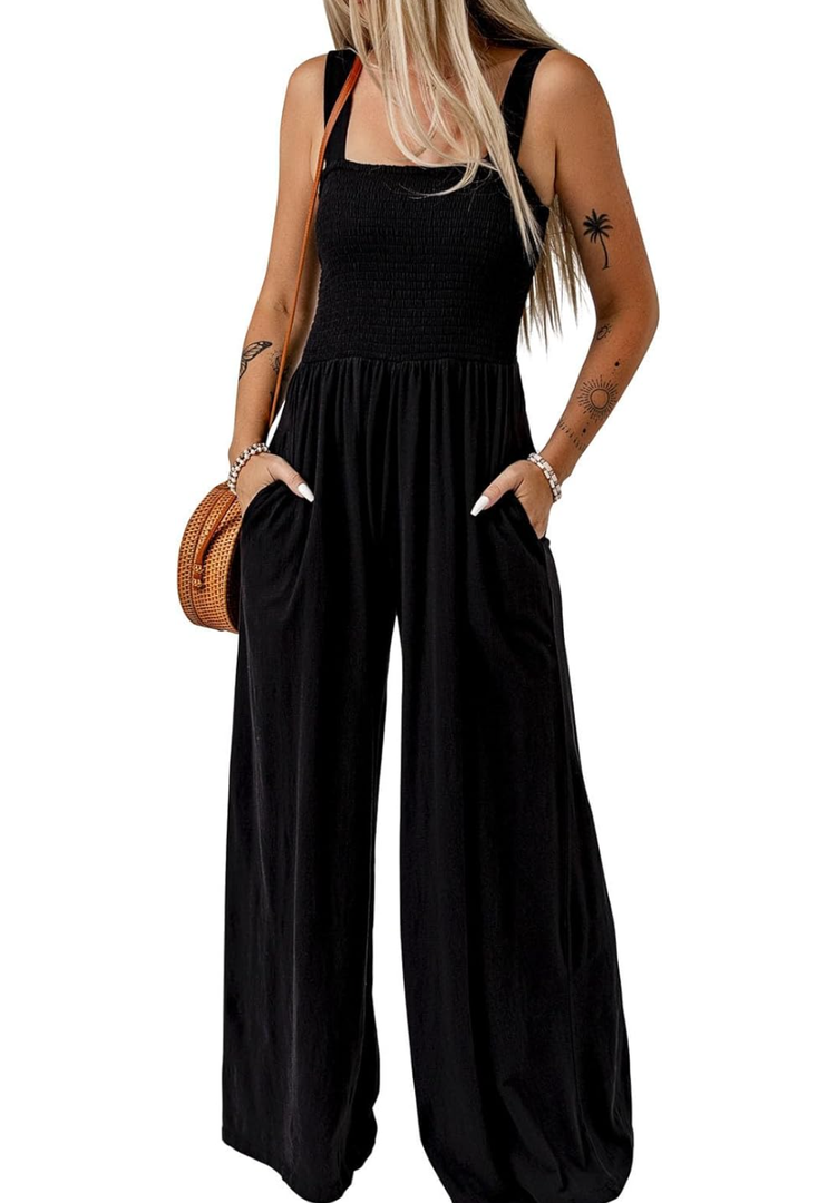 Dokotoo Women's Casual Loose Overalls Jumpsuits One Piece Sleeveless Wide Leg Long Pant Rompers With Pockets, S.