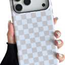 Longlayss Compatible with iPhone 17 Pro Max Case Cute Aesthetic Checkerboard Checkered Phone Case for Women Girl Shockproof Slim TPU and Hard PC Protective Cover (Antique White)