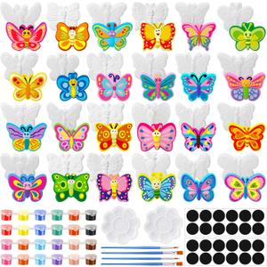 WinnerWhy 24 Sets Spring Butterfly Ceramic Painting Kit Make Your Own Butterfly Figurine Paint DIY Beautiful Painting Statue Craft Paint Your Own Spring Statue for Party Adult Art Activity Supply