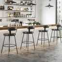 Bar Stools Set of 2-Swivel Counter Height Bar Stools 30 inch Counter Stools PU Leather Bar Chair with Padded Back,Metal Footrest for Kitchen Dining Living Room, 30, Grey