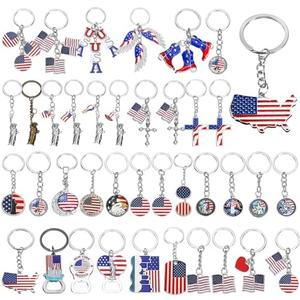 Remuuly 38 Pcs Silver Nyc Souvenir Collection 4th of July Keychains Bulk Metal New York USA Keychain Souvenirs Gifts for American Flag Patriotic Party Favors