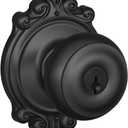 SCHLAGE F51A GEO 622 BRK Georgian Knob with Brookshire Trim Keyed Entry Lock, Matte Black
