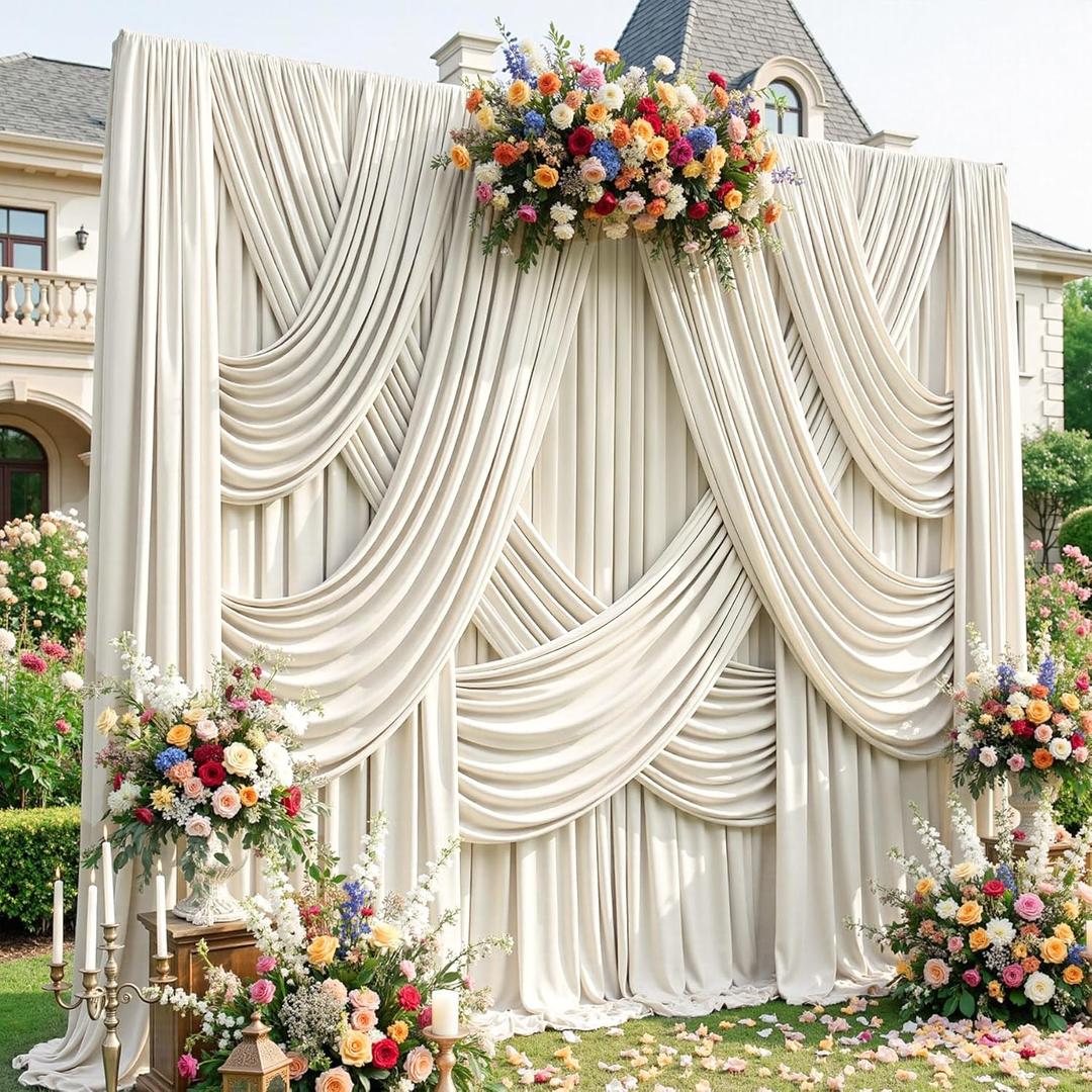 20ftx12ft Beige Backdrop Curtains for Parties, Wrinkle Free Polyester Beige Photo Backdrop Drapes 4 Panels 12 ft Long Back Drop Cloth for Wedding Birthday Photography Background