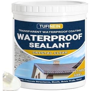 Waterproof Sealant 17.6oz Clear, TUFINEIN Transparent Waterproof Coating Water-Based Invisible Agent Roofs, Walls, Garden, Terraces Indoor & Outdoor
