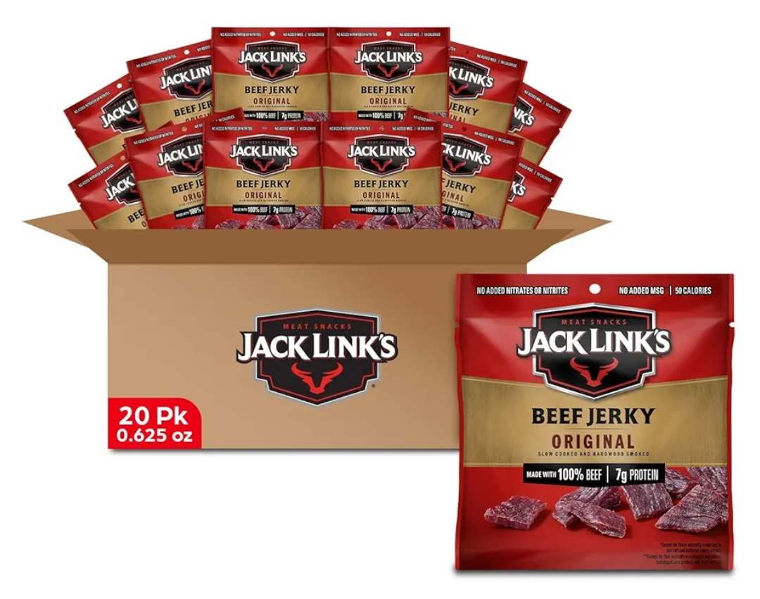 Jack Link's Beef Jerky Multipack - Original - Made with 100% Real Beef - Ready to Eat Real Meat Protein Snacks - 7g Protein per Serving - 0.625 oz Bags (20 Pack) BBD 4/28/27