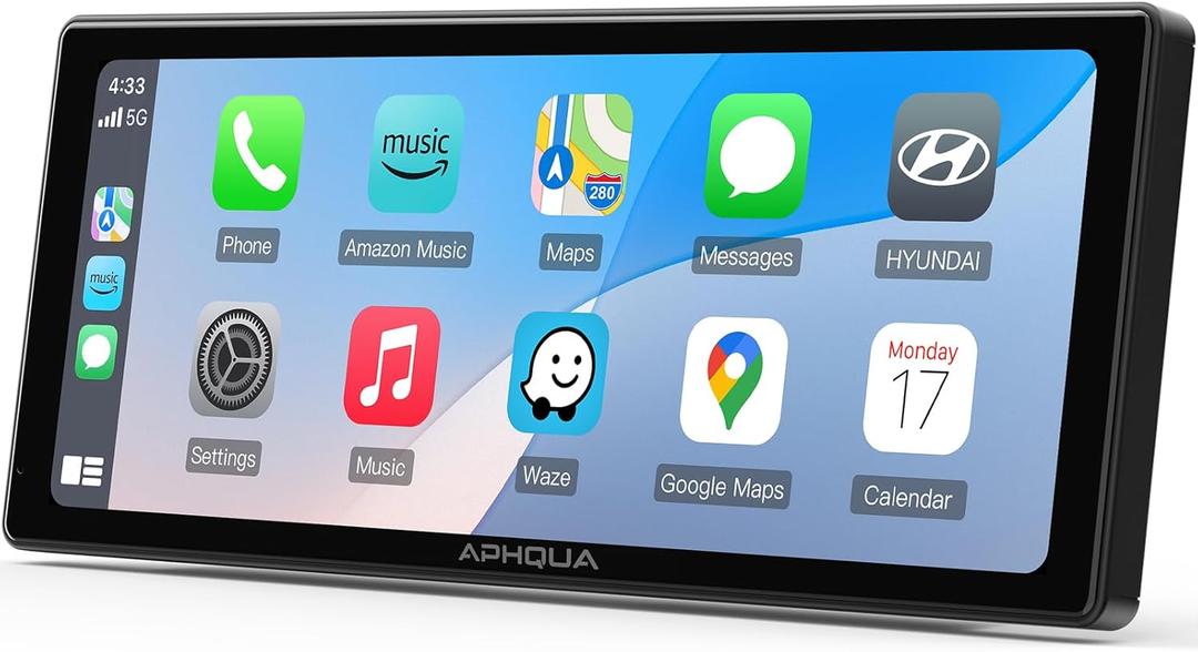 APHQUA 10.26 Inch Wireless Apple CarPlay & Android Auto Screen with Backup Camera,Portable Touch Display with Bluetooth FM AUX USB,Voice Control Multimedia Stereo for 99% Car Truck SUV