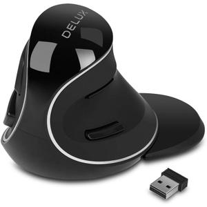 DELUX Ergonomic Vertical Mouse, Wireless Ergo Mouse for Large Hands, 2.4G Connection, Silent Clicks, Up to 1600 DPI,6 Buttons, Removable Wrist Rest, Compatible with Laptop/PC (M618Plus Wireless-Black)