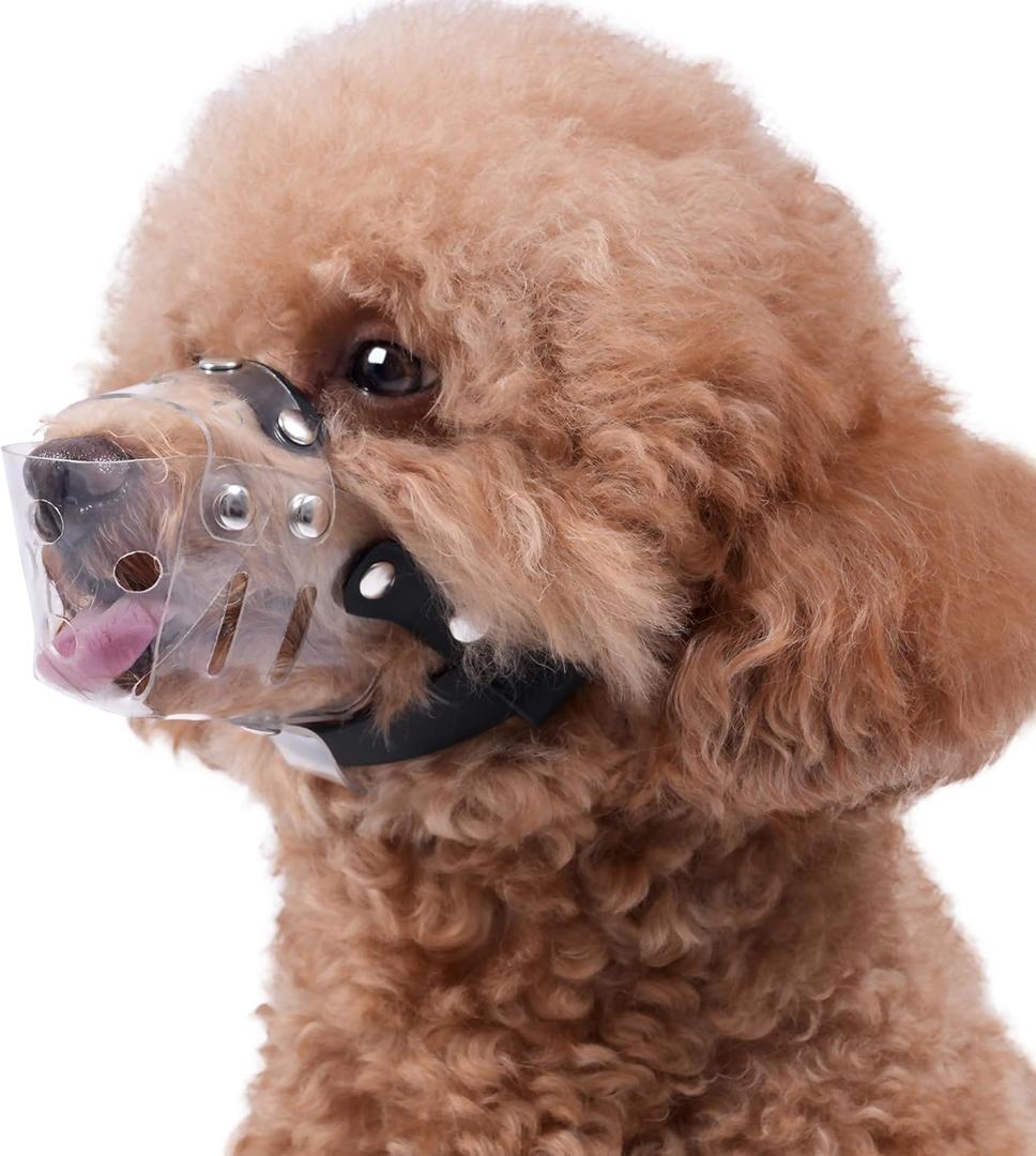 Mayerzon Dog Muzzle, Basket Muzzle for Small Medium Dogs Poodle Dachshund Corgi, Clear Puppy Mouth Cover for Grooming Vet Visits to Prevent Biting Chewing Scavenging, Allow Panting Drinking (S [Snout Cir: 6-6.75"])