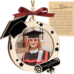 Graduation Ornaments Class of 2026, Wooden Graduation Keepsake for College or High School Celebration, Class of 2025 Ornament Gifts Decoration (Photo Frame)