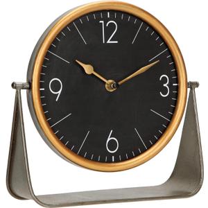 NIKKY HOME Vintage Table Clock, Black Desk Clock on Stand Decorative Desk and Shelf Clocks Metal Tabletop Clock Silent Non-Ticking with Battery Powered for Living Room