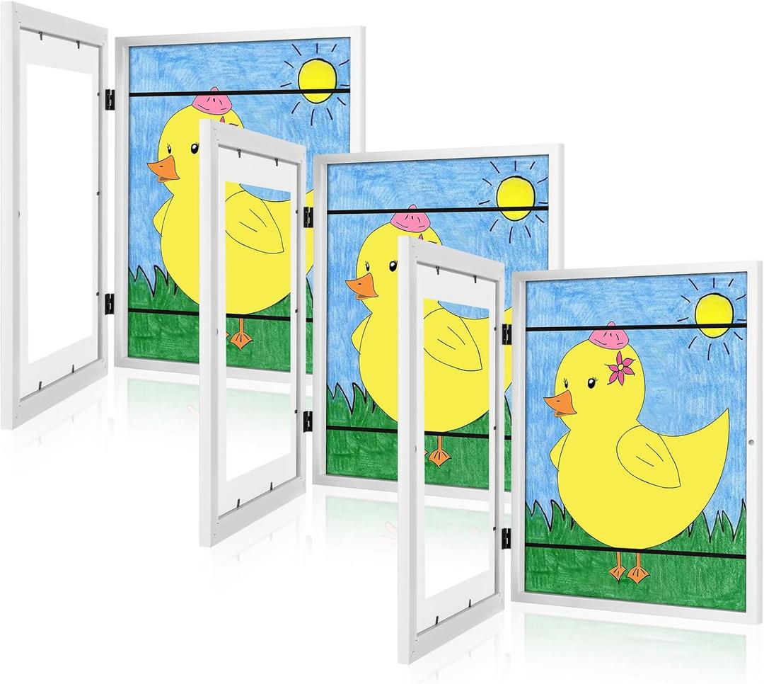 [3 Pack] Kids Art Frames, 10x12.5 Front Opening Kids Artwork Frames Changeable, Displays 8.5x11 With Mat and 10x12.5 Without Mat, Holds 50 Pcs, for 3D Picture, Crafts, Hanging Art, Portfolio Storage