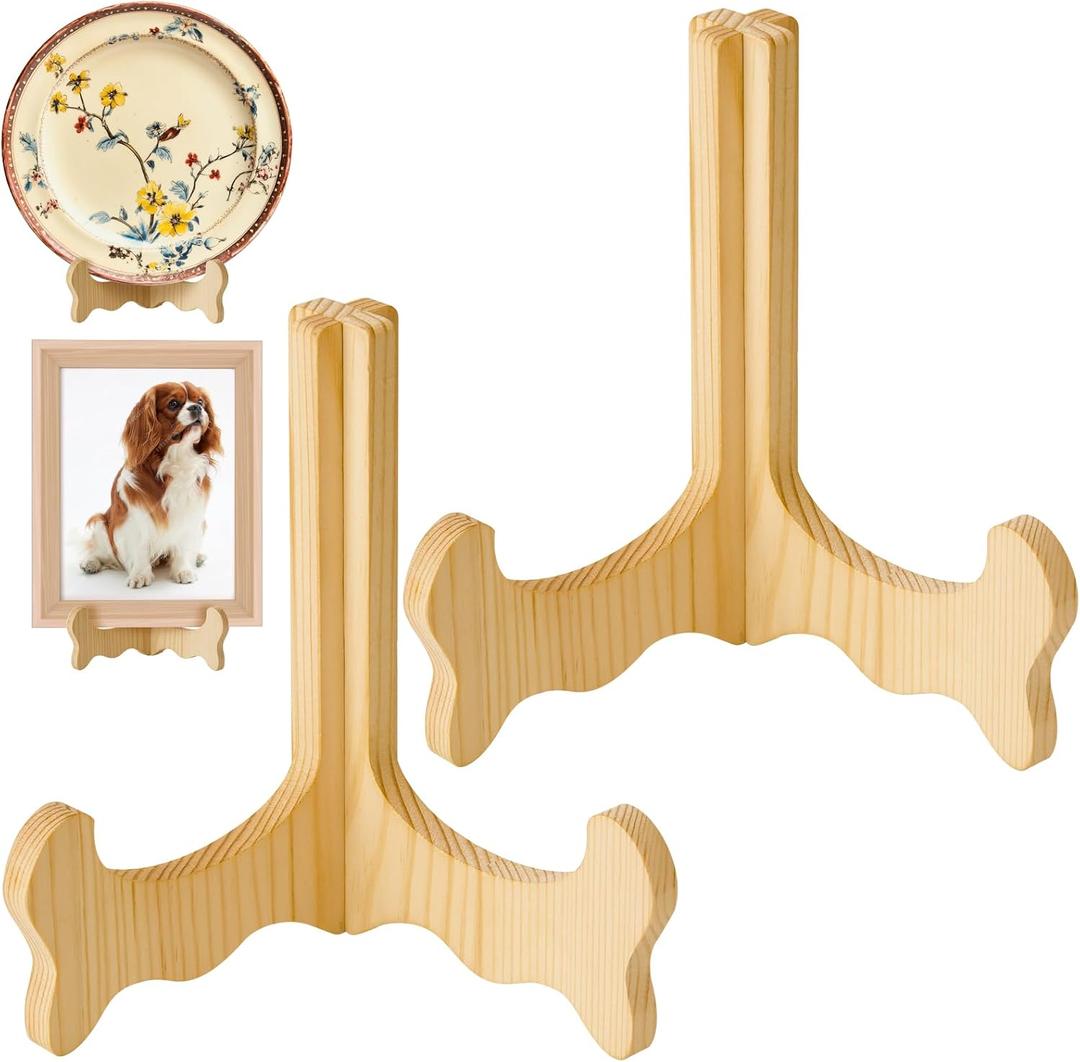 2 x NiHome Wooden Display Stand for Plates, Photos, Frames, Books, Art, Collectibles, Cookbooks, Easy Assembly Versatile Card and Menu Display Holder, Sleek Design for Home, Office, Gallery Dcor (2PCS)