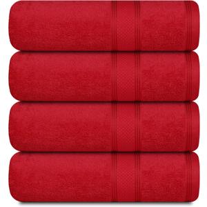 Casa Lino Red Bath Towels Set of 4 (54" x 27") - Large Bathroom Towel Set - 100% Cotton Towels for Bathroom - Highly Absorbent & Quick Dry Bath Towel Multipack - New Apartment Essentials