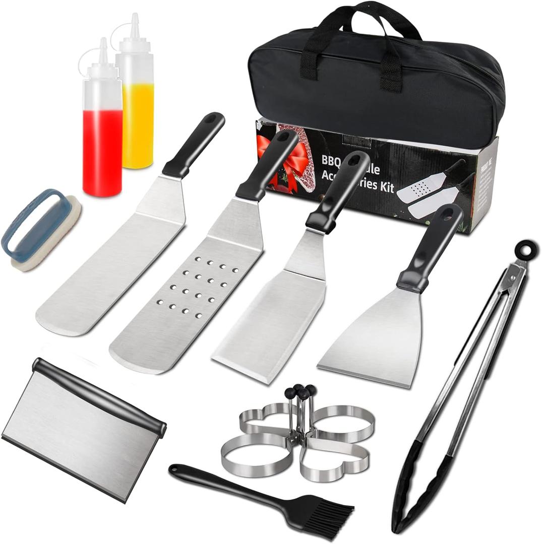 Blackstone Compatible Griddle Tools: 15PCS Stainless Steel Spatula & Basting Cover for Camping BBQ | Camp Chef Approved