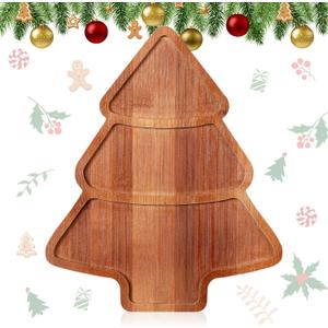 Maxcheck Christmas Tree Serving Tray Platter Charcuterie Board Christmas Wood Serving Dish Cutting Board Rustic Farmhouse 11.42 x 10.43 Inches Table Plate for Cheese Food Fruit Party, 1 Pc