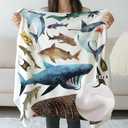 SPBL&L Ocean Whale Shark Kids Blanket, Coastal Beach Marine Life Shark Throw Blanket Gifts for Kids Boys Girls Nursery Room Bedroom Couch Bed Decor, Ocean Nursery Decor, 29.5x40Inch