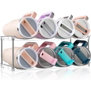 Larger Water Bottle Organizer for Stanley 40 oz Tumbler, Stackable Water Bottle Holder Rack for Cabinet, Kitchen Storage Organizer for for Stanley Cup Accessories, Tumbler Storage Holder2 Pack