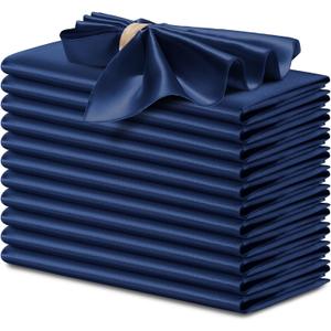 P Pothuiny 12 Pcs Silky Navy Blue Satin Napkins 17 x 17 Inches, Square Smooth Wedding Dinner Napkins Satin Cloth Napkins Table Napkins for Banquet Party Restaurant Decor, Thanksgiving, Christmas
