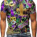 Mardi Shirt for Men Glitter Mask Graphic Festival T Shirt Tuesday Carnival New Orleans Party Tee Tops (M)