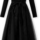 PATPAT Family Matching Outfits Set Mommy and Me Dresses Off Shoulder Midi Dress Dad and Boy Plaid Button Down Shirts (Black, XL)