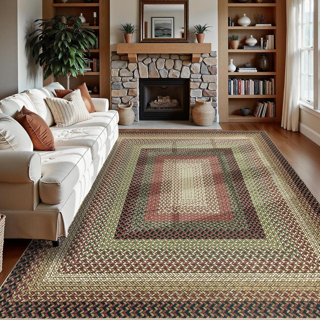 Ileading Faux Braided Large Area Rug 8'x10' Washable Farmhouse, No-Shed Non-Slip Woven Carpet, Pet Friendly Stain Resistant Jute Style Rug for Living Room Dining Bedroom