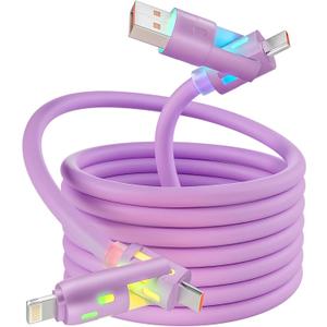 USB C Cable,240W 4 in 1 Charging Cable 4FT,Charging Cable Fast Charging & Data Sync,Multi USB Cable with Breathing Light,Charger Cord for iPhone 16/15 14 Samsung MacBook iPad Tablets,Purple