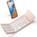 Samsers Foldable Bluetooth Keyboard with Touchpad - Portable Wireless Keyboard with Holder, Rechargeable Full Size Ultra Slim Pocket Folding Keyboards for Android Windows iOS Tablet & Laptop - Pink
