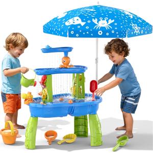 Wee Wonders 3-Tier Water Table with Adjustable Umbrella for Kids, Blue
Kids Sand Water Table includes Sand Toys & Fishing Game, Sensory Activity Playset for Outdoor Beach, Summer Toys for Boys 3+