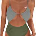 Blooming Jelly Womens One Piece Swimsuit Tummy Control Bathing Suit Sexy Flattering Cheeky High Cut Out Cute Ladies Swimwear (Large, Olive Green)