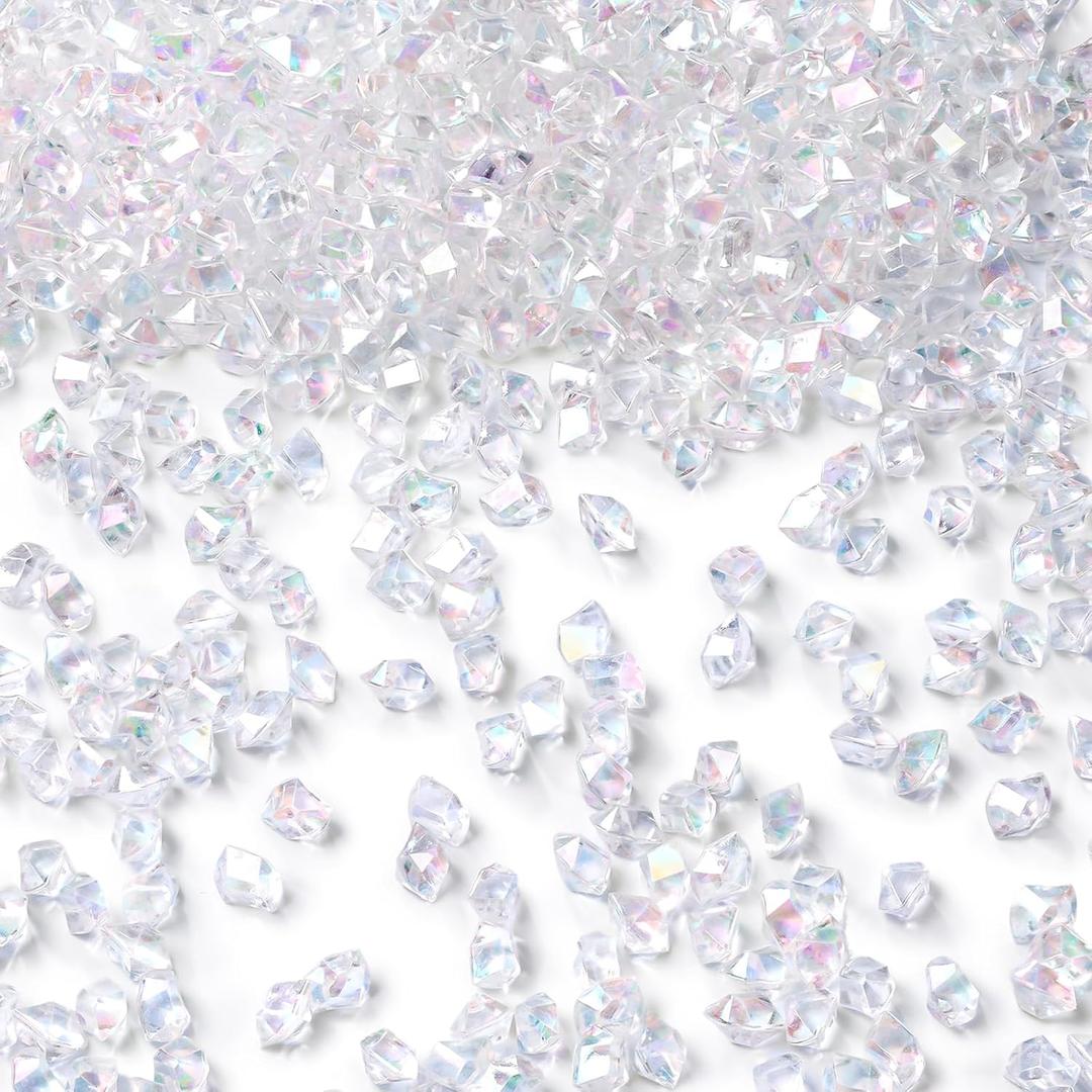 DomeStar 4200PCS Clear Fake Ice Rocks, Iridescent Clear Acrylic Crushed Ice Rocks Crystal Rocks Diamonds Gems for Vase Fillers Centerpiece Fish Tank Table Scatter Photography Props Display Decoration