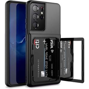WeLoveCase for Samsung Galaxy S21 Ultra Wallet Case with Credit Card Holder & Hidden Mirror, Defender Protective Shockproof Heavy Duty Phone Cover for Samsung Galaxy S21 Ultra 5G, 6.8 inch Black